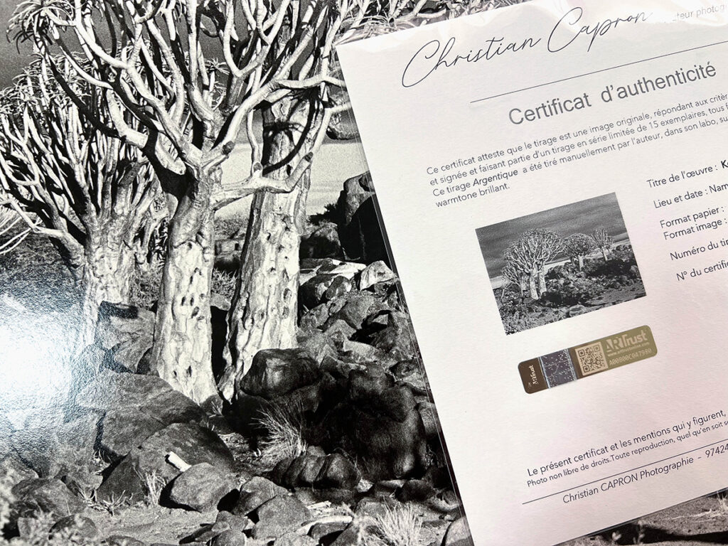 Certification des tirages. Christian CAPRON Photographie, photographie argentique en N&B